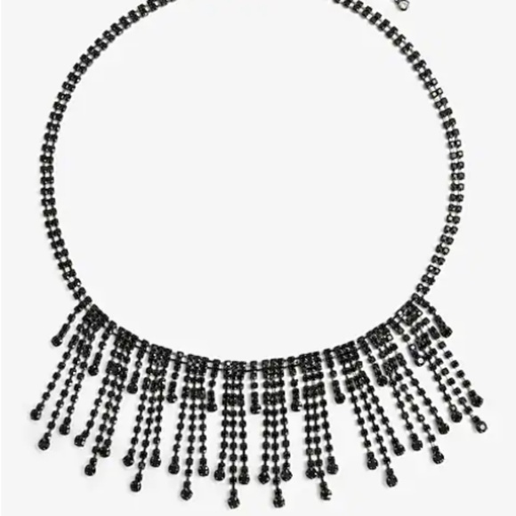NWT Express Black Rhinestone Fringe Necklace - Picture 1 of 4